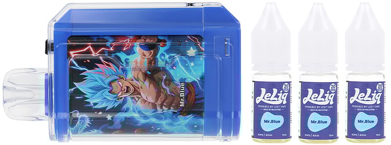 Le contenu de la boîte de la puff rechargeable Le Bar 45K Mr Blue de chez Lost Vape